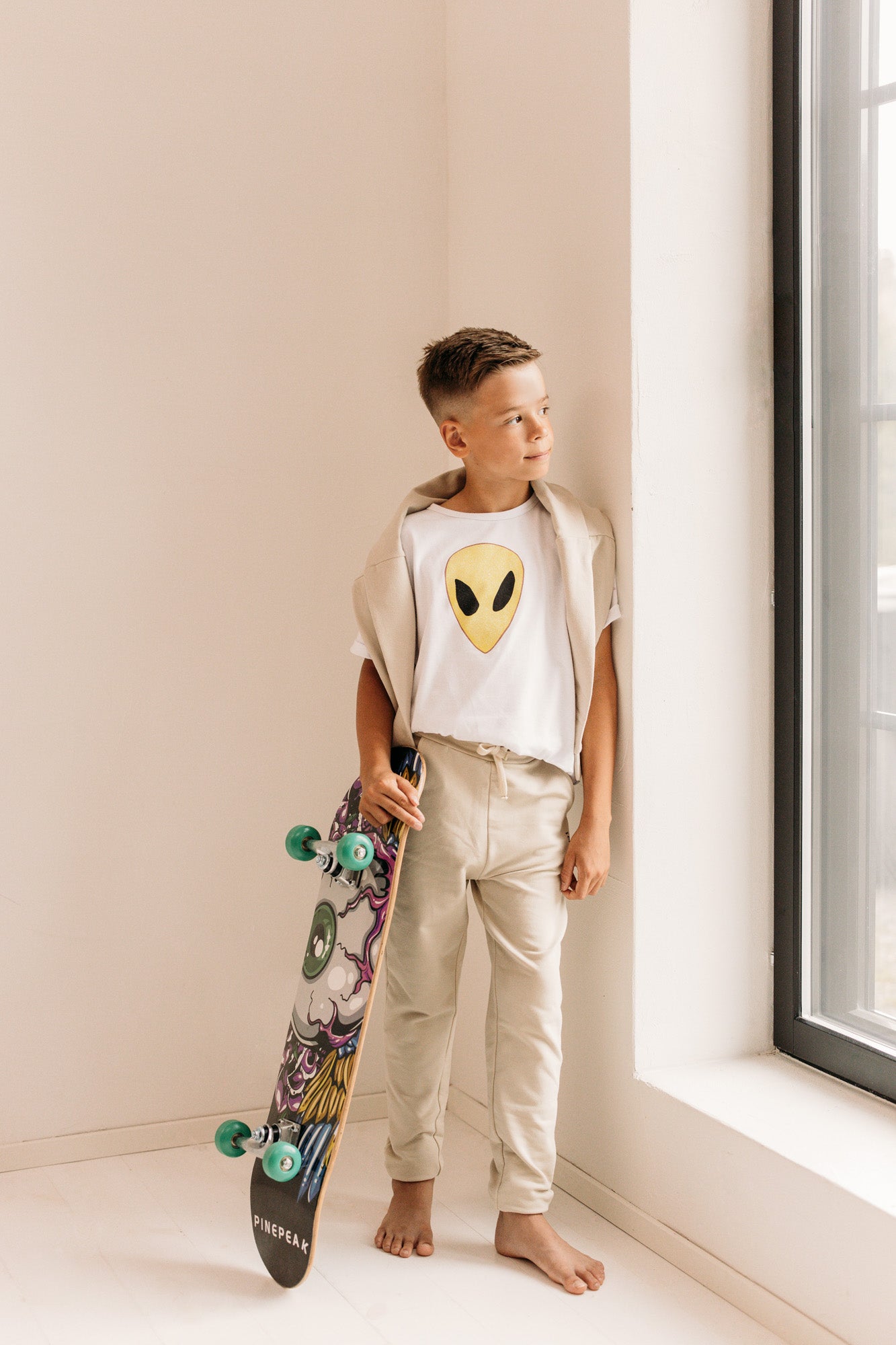 Luomupuuvillaiset lasten collegehousut, Oyster Gray