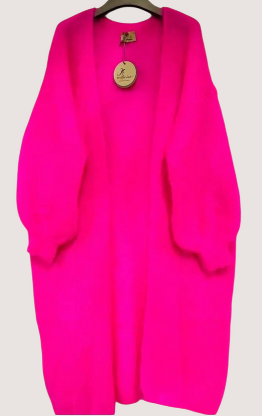 Mohair neuletakki, kirkas pink